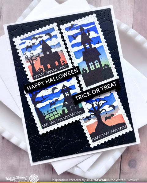 Waffle Flower - Postage Collage Haunted House Silhouette Stamp Set
