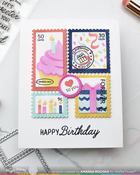 Waffle Flower - Postage Collage Cupcake Stencil
