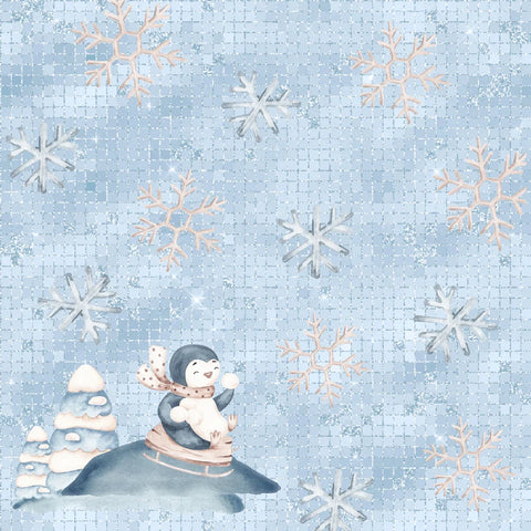 Scrapbook Supply - 12"x 12" Sledding (Winter Penguins Collection) Double-Sided Paper