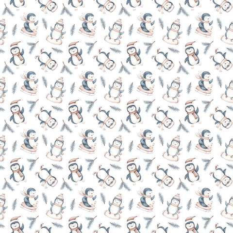 Scrapbook Supply - 12"x 12" Sledding (Winter Penguins Collection) Double-Sided Paper