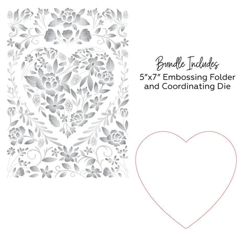 Honey Bee - Floral Heart 3D Embossing Folder & Coordinating Heart Die Combo