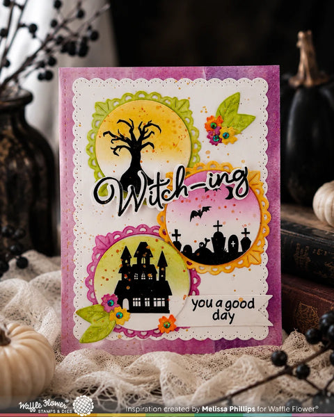Waffle Flower - Postage Collage Haunted House Silhouette Stamp Set